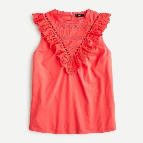 J Crew Eyelet Orange Ruffle Front Tank AW141 Sleeveless XS Sleeveless Shirt 2021 - Picture 2 of 13